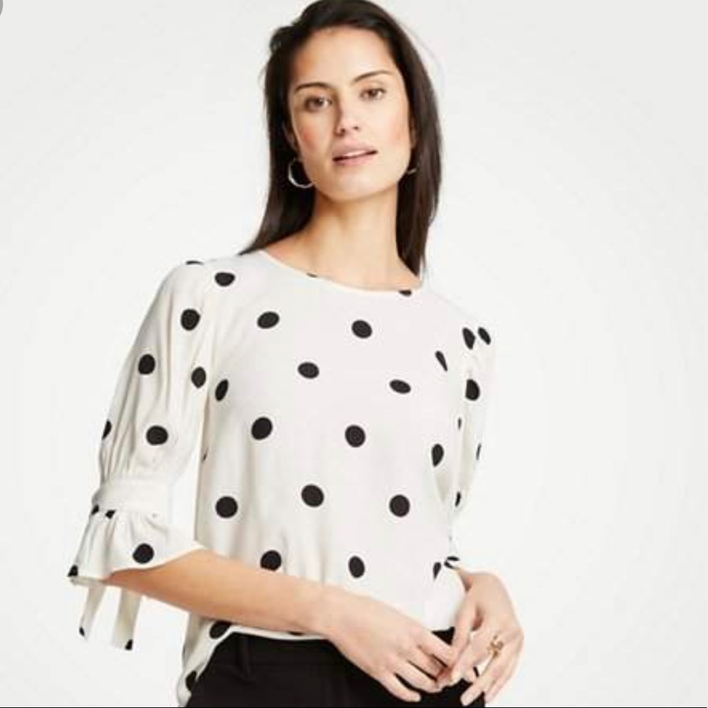 Ann Taylor Polka Dot Bow Sleve Top size XS